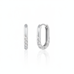 white gold oval twist hoop earrings on white background