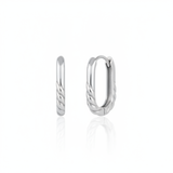 white gold oval twist hoop earrings on white background