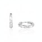 white gold twist huggie earrings on white background