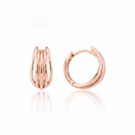 rose gold arc huggie earrings on white background