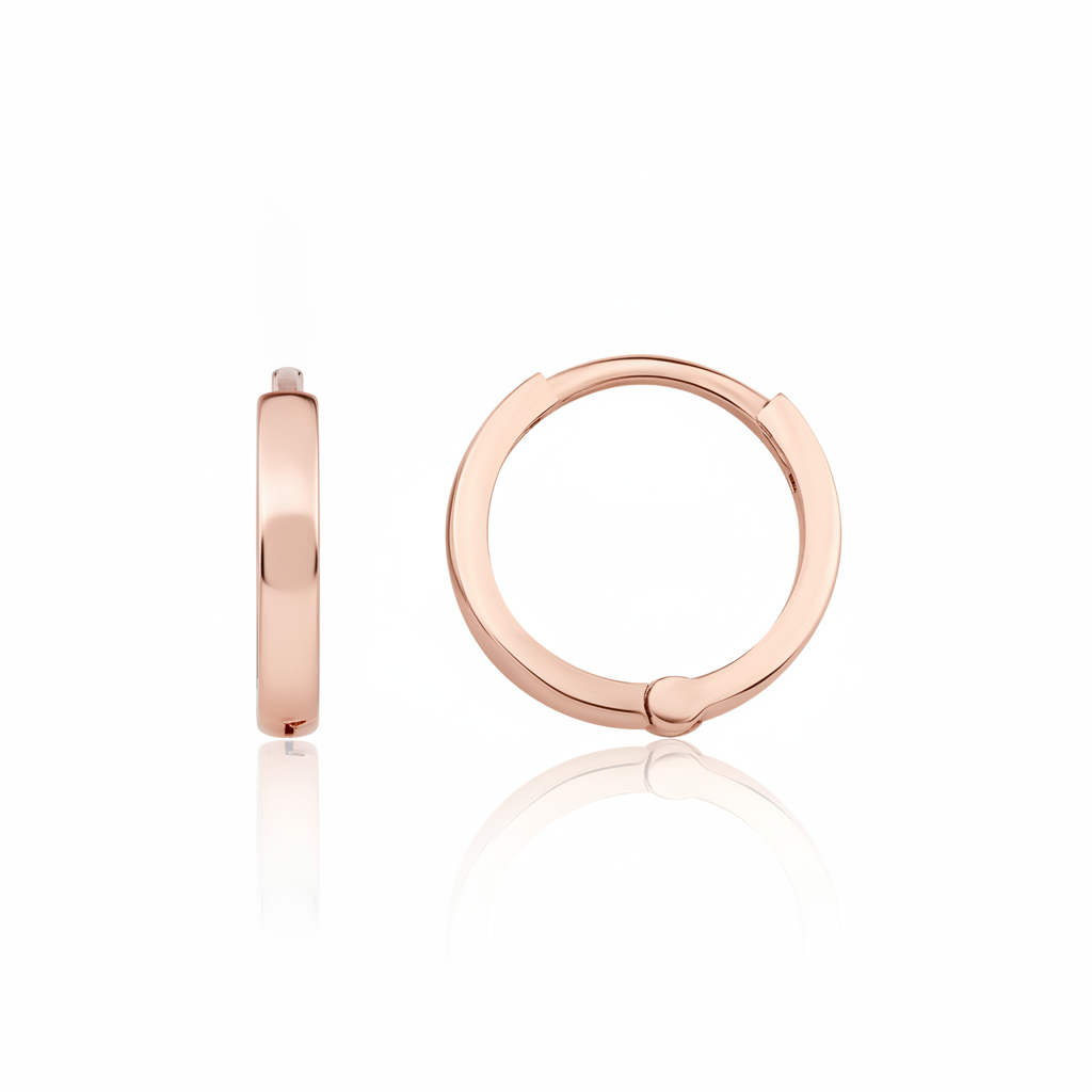 rose gold flat edge hoop earrings on white background
