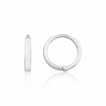 white gold flat edge hoop earrings on white background