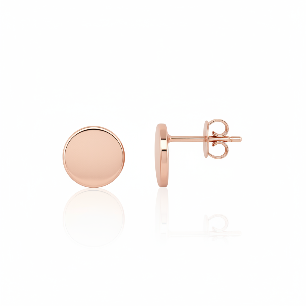 rose gold disc stud earrings on white background