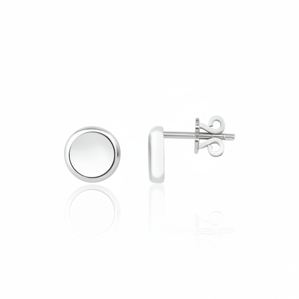 white gold disc stud earrings on white background