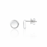 white gold disc stud earrings on white background