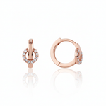 rose gold bar halo huggie earrings on white background