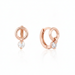 rose gold circle drop huggie earrings on white background