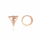 rose gold triangle huggie earrings on white background