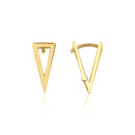 yellow gold triangle point earrings on white background