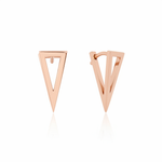 rose gold triangle point earrings on white background