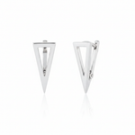 white gold triangle point earrings on white background