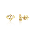 yellow gold chevron stud earrings on white background
