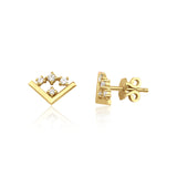 yellow gold chevron stud earrings on white background