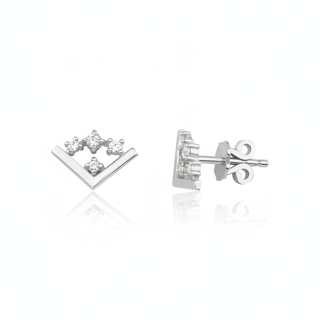 white gold chevron stud earrings on white background