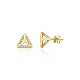 yellow gold triangle frame stud earrings on white background