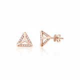 rose gold triangle frame stud earrings on white background