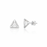 white gold triangle frame stud earrings on white background