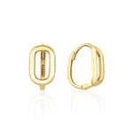 yellow gold open oval hoop earrings on white background