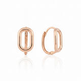 rose gold open oval hoop earrings on white background