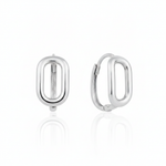 white gold open oval hoop earrings on white background