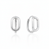 white gold open oval hoop earrings on white background