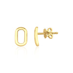 yellow gold open oval stud earrings on white background