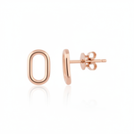 rose gold open oval stud earrings on white background
