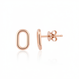 rose gold open oval stud earrings on white background