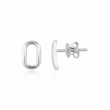 white gold open oval stud earrings on white background