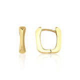 yellow gold rectangular hoop earrings on white background