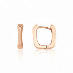 rose gold rectangular hoop earrings on white background