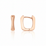 rose gold rectangular hoop earrings on white background