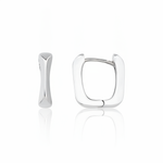 white gold rectangular hoop earrings on white background