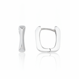 white gold rectangular hoop earrings on white background