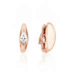 rose gold pear spark huggie earrings on white background