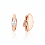 rose gold pear spark huggie earrings on white background