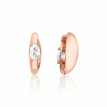 rose gold oval stone huggie earrings on white background