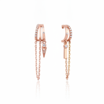 rose gold cuff chain earrings on white background