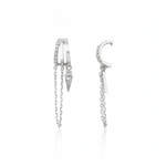 white gold cuff chain earrings on white background