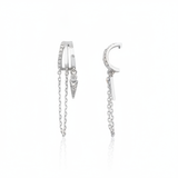 white gold cuff chain earrings on white background