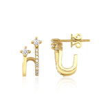 yellow gold double arch earrings on white background