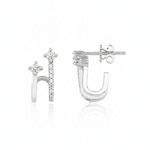 white gold double arch earrings on white background
