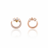rose gold open hoop stud earrings with pave clear stones on white background