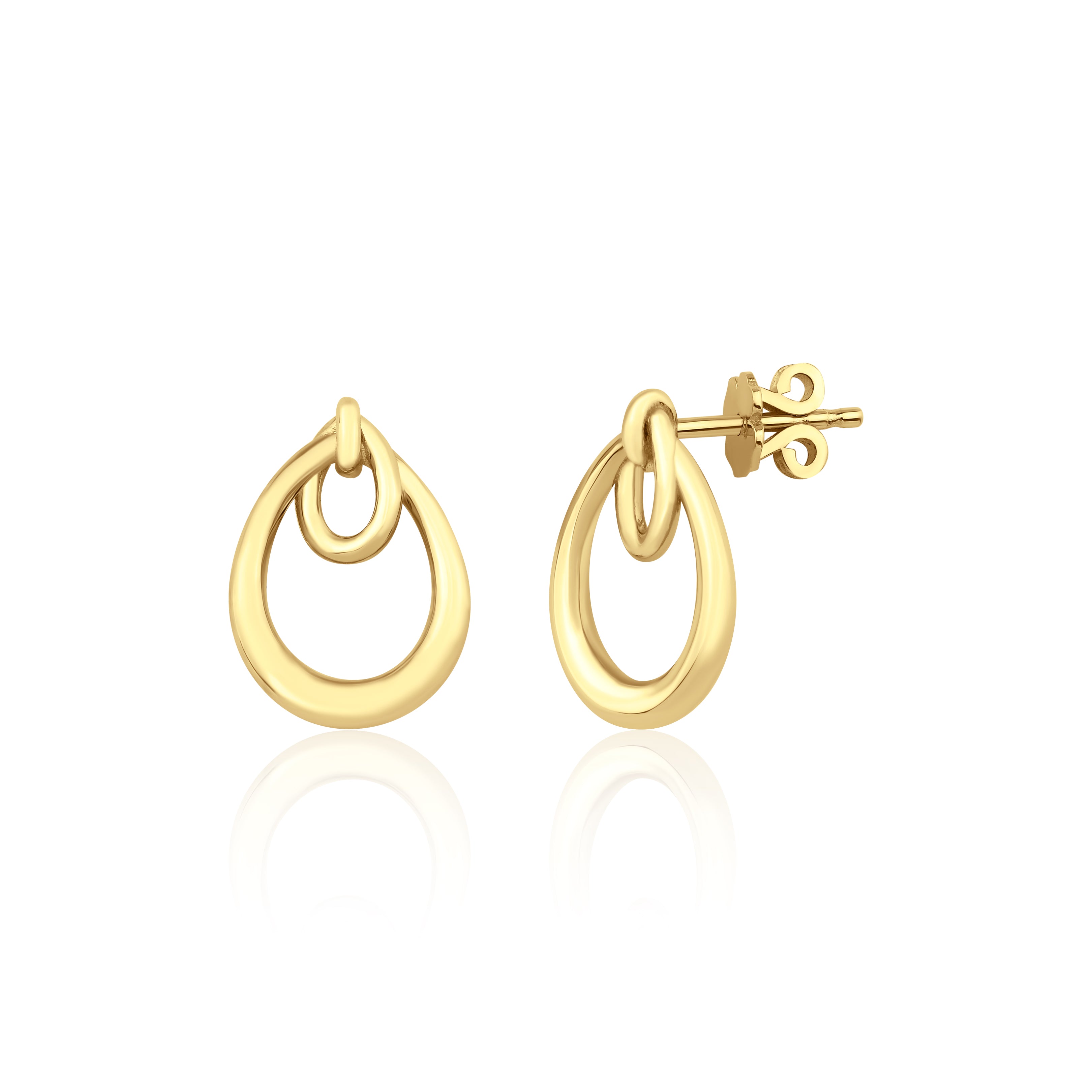 yellow gold interlocking double-teardrop stud earrings on white background