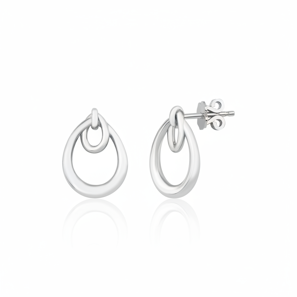 white gold interlocking double-teardrop stud earrings on white background
