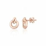 rose gold interlocking open circle stud earrings on white background