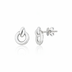 white gold interlocking open circle stud earrings on white background