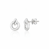 white gold interlocking open circle stud earrings on white background