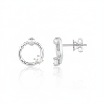 white gold open ring stud earrings with a single clear stone on white background