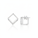 white gold open cubic stud earrings with clear stones on white background